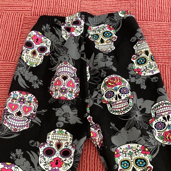 Just Cozy Womens size XS / Small thick fleece colorful Mexican skulls Leggings - Picture 15 of 15